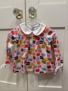 Then oaks: Girls' Long-Sleeve Peter Pan Collar Top in Multicolor Macaron Print